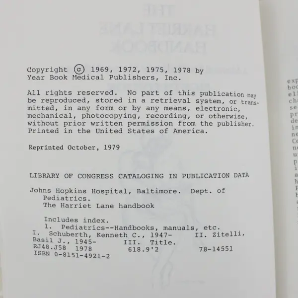 The Harriet Lane Handbook Manual for Pediatric House Officers 8th ED 1979 PB