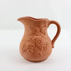 Stoneware Grape Pitcher Terracotta Orange Embossed Glazed