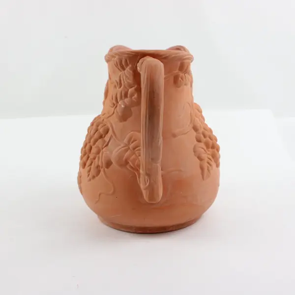 Stoneware Grape Pitcher Terracotta Orange Embossed Glazed