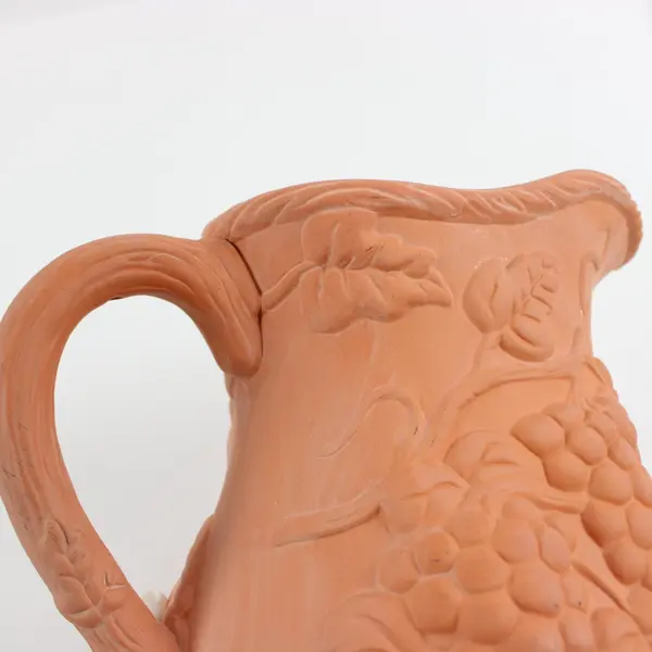 Stoneware Grape Pitcher Terracotta Orange Embossed Glazed