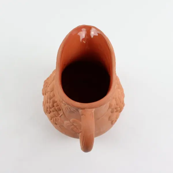 Stoneware Grape Pitcher Terracotta Orange Embossed Glazed