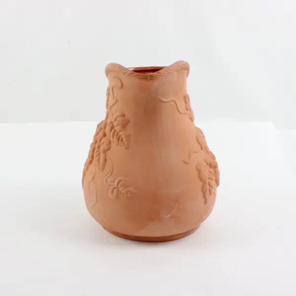 Stoneware Grape Pitcher Terracotta Orange Embossed Glazed