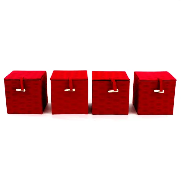 Set of 4 Shalaston Empty Red Silk Glass Ornament Boxes 3.5 Inch