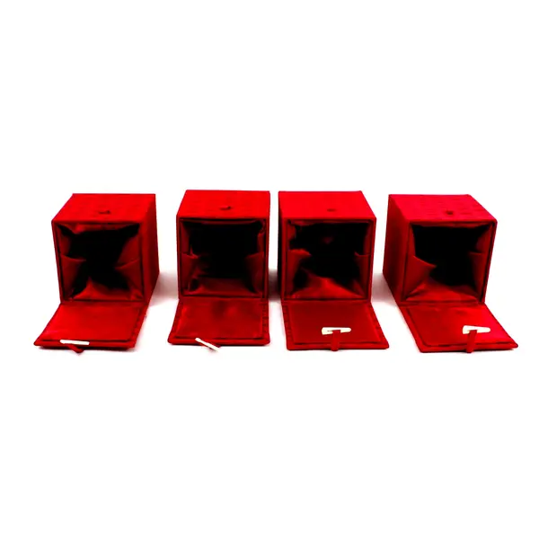 Set of 4 Shalaston Empty Red Silk Glass Ornament Boxes 3.5 Inch