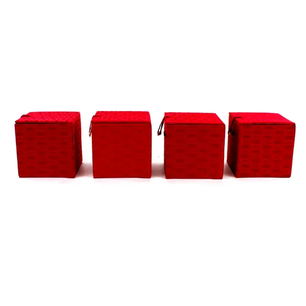 Set of 4 Shalaston Empty Red Silk Glass Ornament Boxes 3.5 Inch