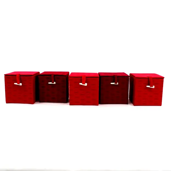 Shalaston Set of 5 Red Silk-Lined Christmas Ornament Storage Boxes 3.5 Inch
