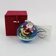 FIGI Inside Art Cartoon Santa & Sleigh Mouth-Blown Glass Ornament