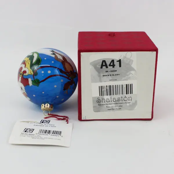 FIGI Inside Art Cartoon Santa & Sleigh Mouth-Blown Glass Ornament