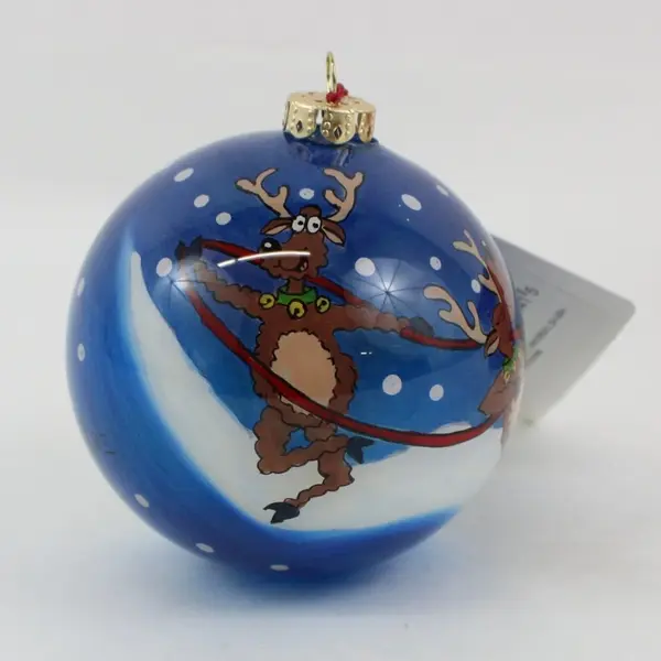 FIGI Inside Art Cartoon Santa & Sleigh Mouth-Blown Glass Ornament