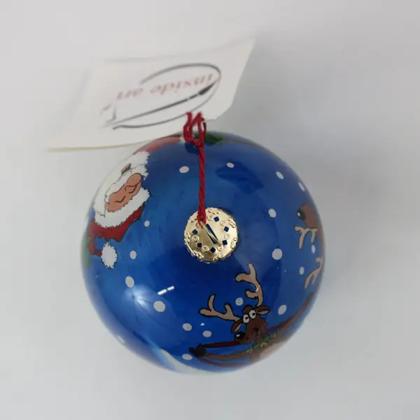 FIGI Inside Art Cartoon Santa & Sleigh Mouth-Blown Glass Ornament