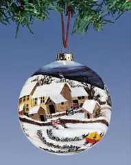 Figi Inside Art  Winter Hillside Hand Painted Glass Christmas Ornament 2.5"