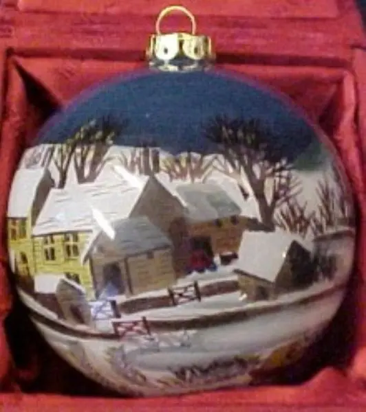 Figi Inside Art  Winter Hillside Hand Painted Glass Christmas Ornament 2.5"