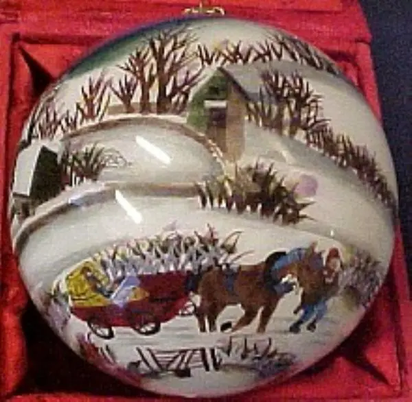 Figi Inside Art  Winter Hillside Hand Painted Glass Christmas Ornament 2.5"
