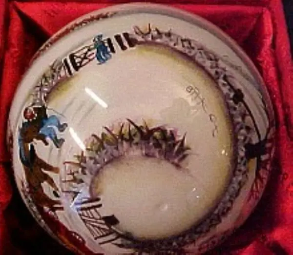 Figi Inside Art  Winter Hillside Hand Painted Glass Christmas Ornament 2.5"