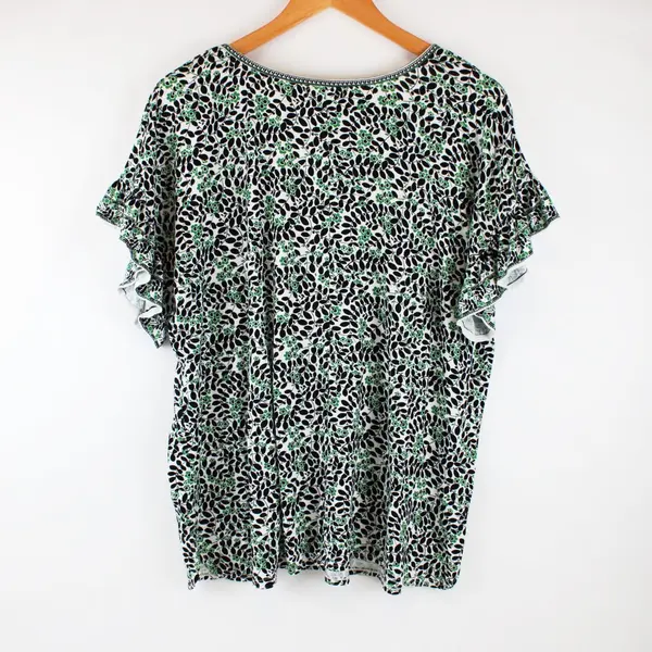 Max Studio Women's 1X Green Black Floral Top