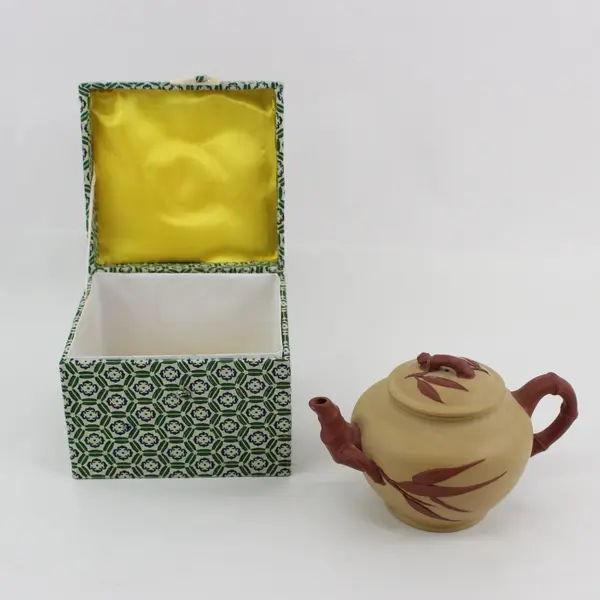 Chinese Teapot Tan Brown Bamboo Leaf Decoration Presentation Box