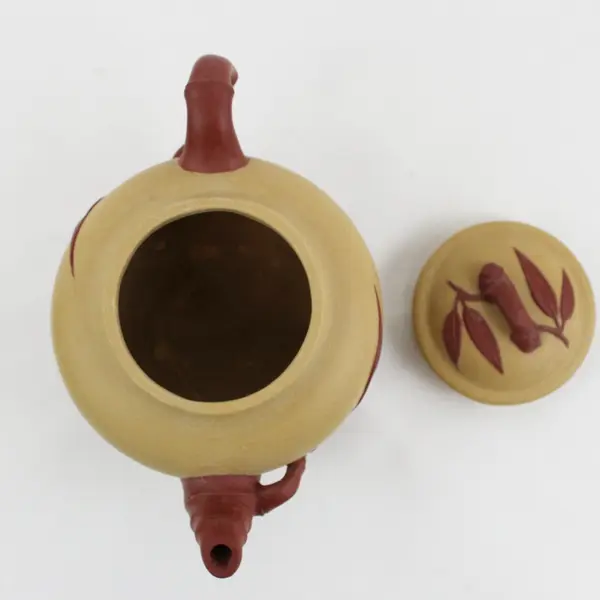 Chinese Teapot Tan Brown Bamboo Leaf Decoration Presentation Box