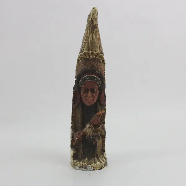 Native American Chief Carved In A Resin Horn Figurine 7 in