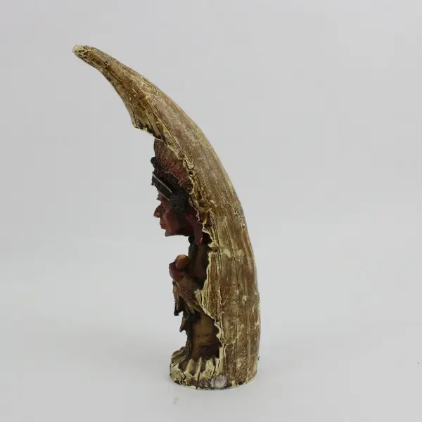 Native American Chief Carved In A Resin Horn Figurine 7 in