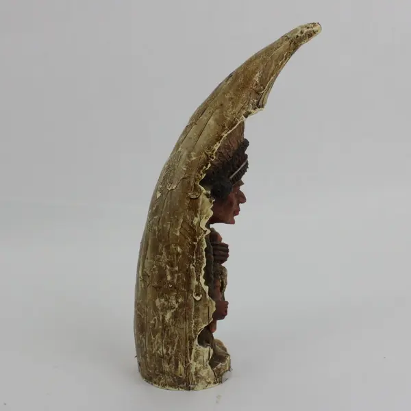 Native American Chief Carved In A Resin Horn Figurine 7 in