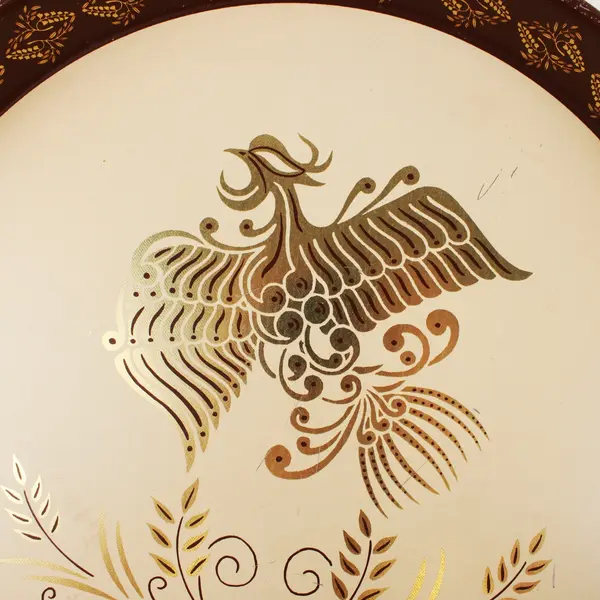 Vintage 1970s Round Metal Tray Brown Gold Floral Bird 12 Inch