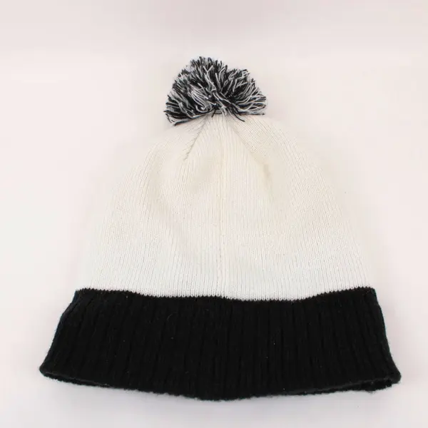 Adidas Cuffed Pom Pom Knit Beanie Black Cream Embroidered Logo