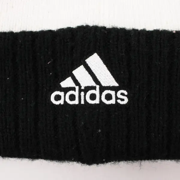 Adidas Cuffed Pom Pom Knit Beanie Black Cream Embroidered Logo