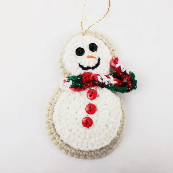 Crocheted Christmas Ornaments Set of 4, 3 Snowmen & 1 Bear Handmade