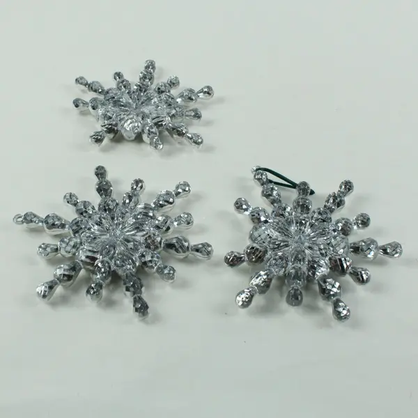 Set of 3 Clear Beaded Snowflake Christmas Ornaments