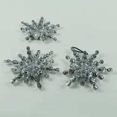 Set of 3 Clear Beaded Snowflake Christmas Ornaments