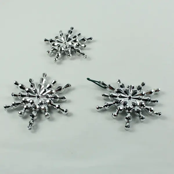 Set of 3 Clear Beaded Snowflake Christmas Ornaments