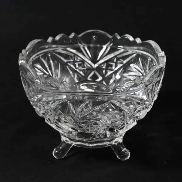 Vintage American Brilliant Period 3 Footed Cut Crystal Bowl Star of David