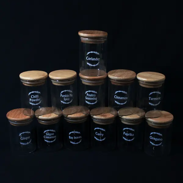 Lot of 12 Glass Spice Jar Canisters 3.5in Kitchen Storage