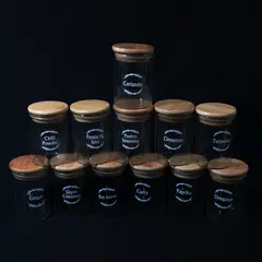 Lot of 12 Glass Spice Jar Canisters 3.5in Kitchen Storage