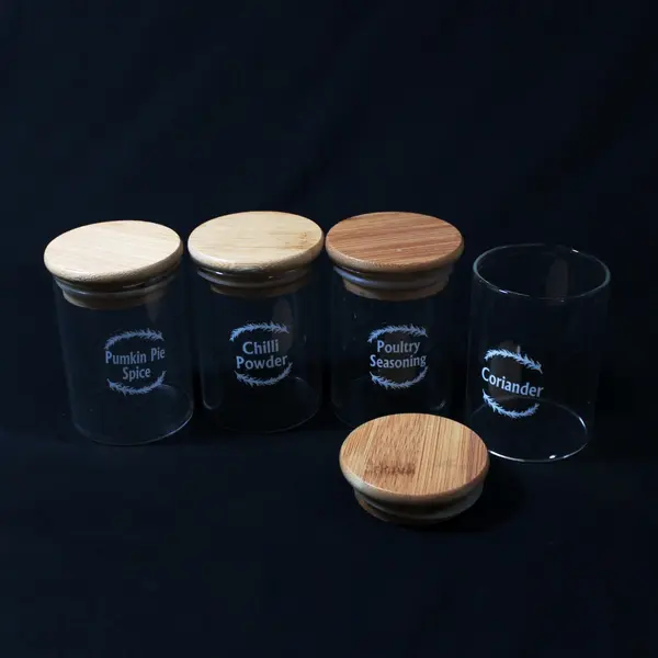 Lot of 12 Glass Spice Jar Canisters 3.5in Kitchen Storage