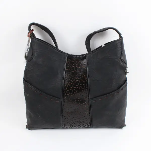 Jody Coyote Black Hobo Crossbody Shoulder Bag Floral Patterned Center Panel