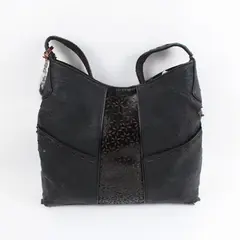 Jody Coyote Black Hobo Crossbody Shoulder Bag Floral Patterned Center Panel