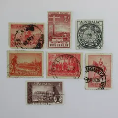 Lot of 7 Used Australian Pre-Decimal Stamps 1934–1958 Telegraph Centenary