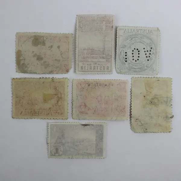 Lot of 7 Used Australian Pre-Decimal Stamps 1934–1958 Telegraph Centenary