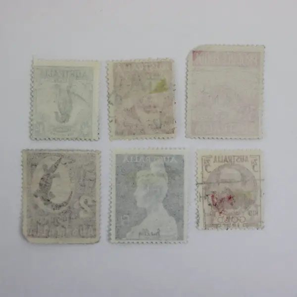 Lot of 6 Used Australian Postage Stamps 1948–1961 Lyrebird Produce Food