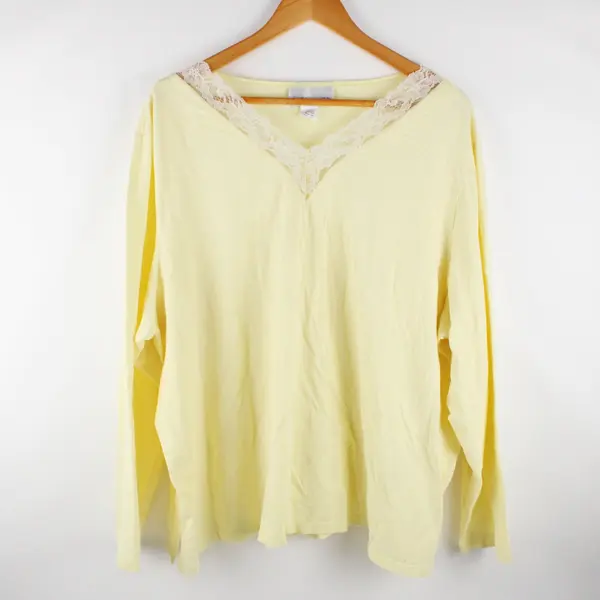 Susan Graver A#25551 Style 3B467 3X Pale Yellow Long Sleeve Lace Neck Top
