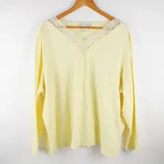 Susan Graver A#25551 Style 3B467 3X Pale Yellow Long Sleeve Lace Neck Top