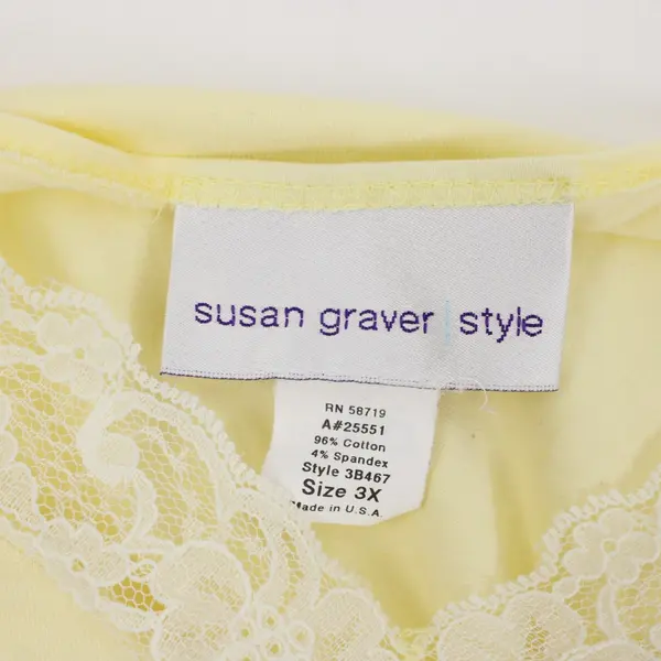 Susan Graver A#25551 Style 3B467 3X Pale Yellow Long Sleeve Lace Neck Top