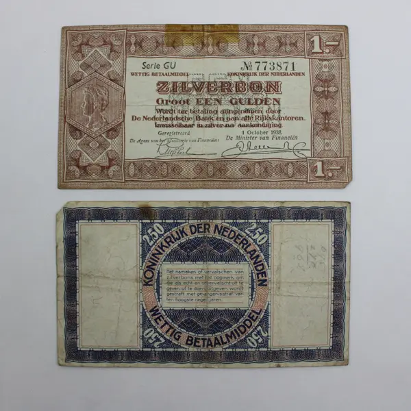 Netherlands 1938 Zilverbon 1 & 2.50 Gulden Banknotes Pair