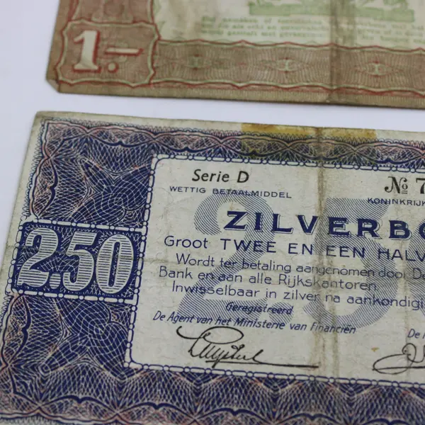 Netherlands 1938 Zilverbon 1 & 2.50 Gulden Banknotes Pair