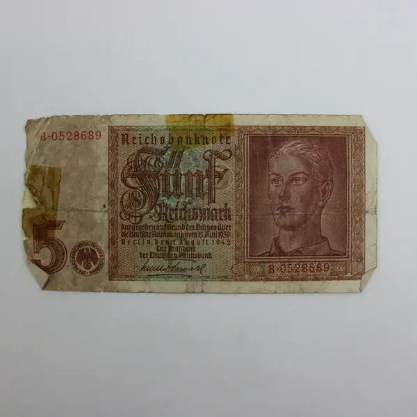 Germany 5 Reichsmark 1942 P-186 Reichsbanknote Heavily Creased Torn