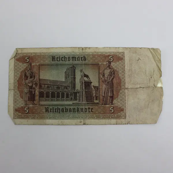 Germany 5 Reichsmark 1942 P-186 Reichsbanknote Heavily Creased Torn