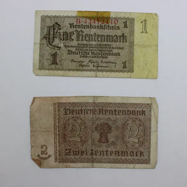 Lot of 2 1937 Germany Rentenmark Banknotes 1 & 2 Mark