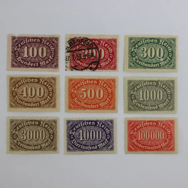 Lot Of 9 Germany Deutsches Reich 1922 Inflation Mark Stamps 