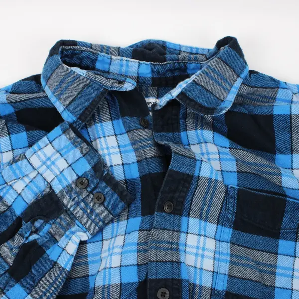 Amazon Essentials Men's Large Blue Plaid Long Sleeve Button-Up Shirt